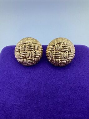 💛 Vintage Napier Gold Plated Woven Dome Earrings | Designer 80s